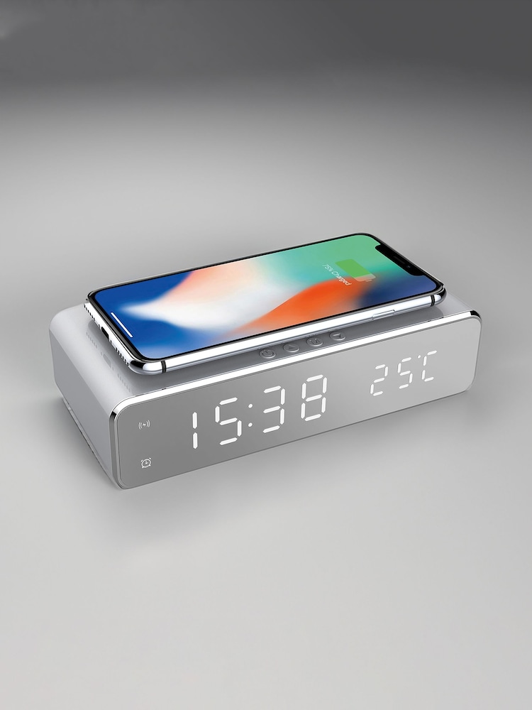 MenKind Silver Mirror Wireless Charging Clock - Image 2 of 5