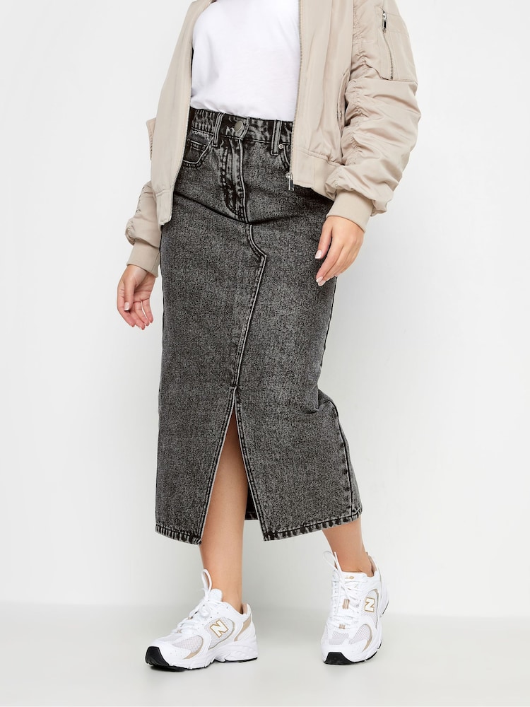 Schwarz - PixieGirl Petite Denim Midirock aus 100% Baumwolle - Bild 1 von 4