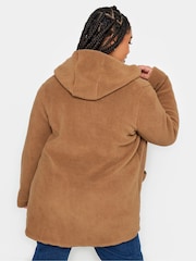Yours Curve Cream Teddy Hooded Jacket - Image 1 of 4