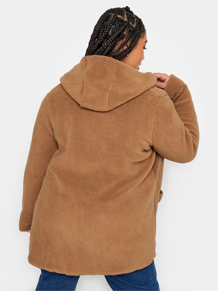 Yours Curve Cream Teddy Hooded Jacket - Image 1 of 4
