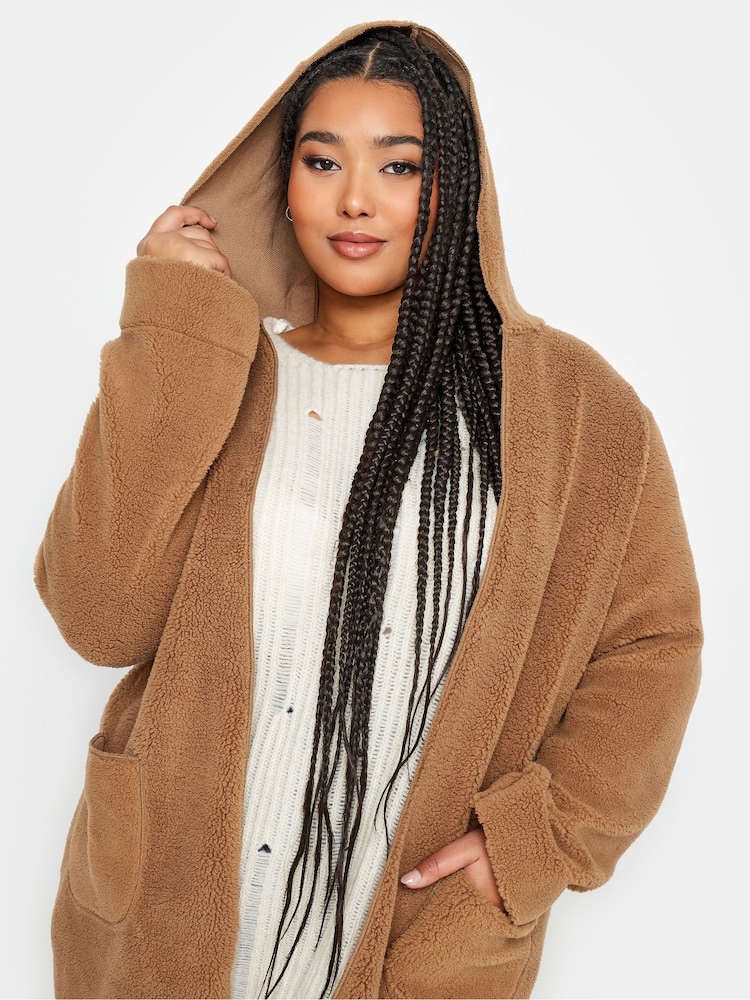 Yours Curve Cream Teddy Hooded Jacket - Image 2 of 4