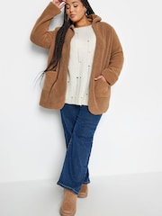 Yours Curve Cream Teddy Hooded Jacket - Image 4 of 4
