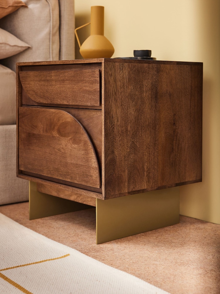 MADE.COM Brown Keala Mango Wood Bedside Table - Image 2 of 5