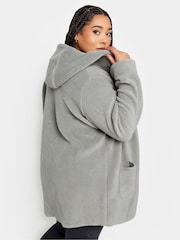Yours Curve Grey Teddy Hooded Jacket - Image 3 of 4