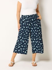 Yours Curve Blue Crinkle Cropped Trousers - Image 1 of 5