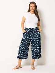 Yours Curve Blue Crinkle Cropped Trousers - Image 2 of 5