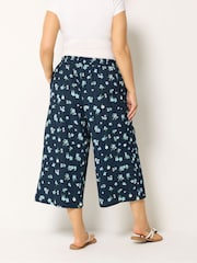 Yours Curve Blue Crinkle Cropped Trousers - Image 3 of 5