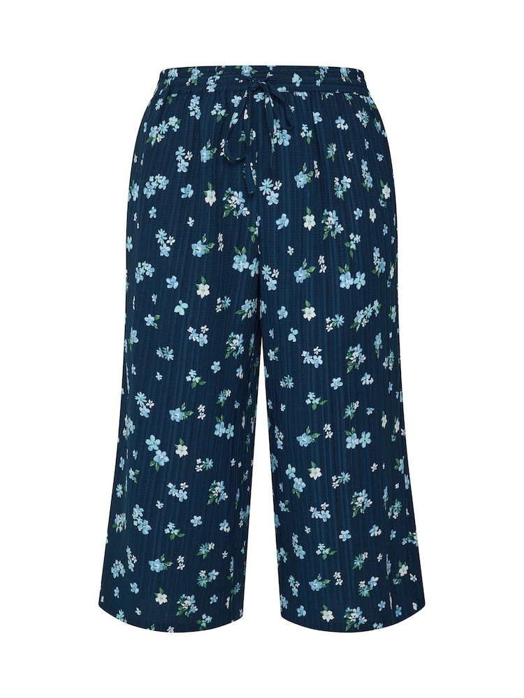 Yours Curve Blue Crinkle Cropped Trousers - Image 5 of 5 Yours Curve Blue Crinkle Cropped Trousers - Image 5 of 5