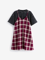 Berry Red Check 100% Cotton Slip Dress And T-Shirt Set (3-16yrs) - Image 6 of 9
