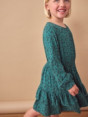 Green Ditsy Tiered Printed Dress (3-16yrs) - Image 1 of 7
