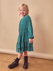Green Ditsy Tiered Printed Dress (3-16yrs) - Image 2 of 7