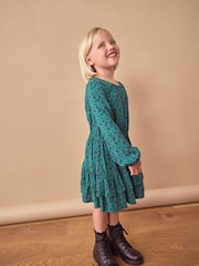 Green Ditsy Tiered Printed Dress (3-16yrs) - Image 3 of 7