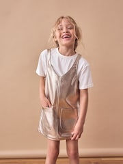 ذهبي ناعم - PU 100% Cotton Pinafore And T-Shirt Set (3-16yrs) - صورة 1 من 7