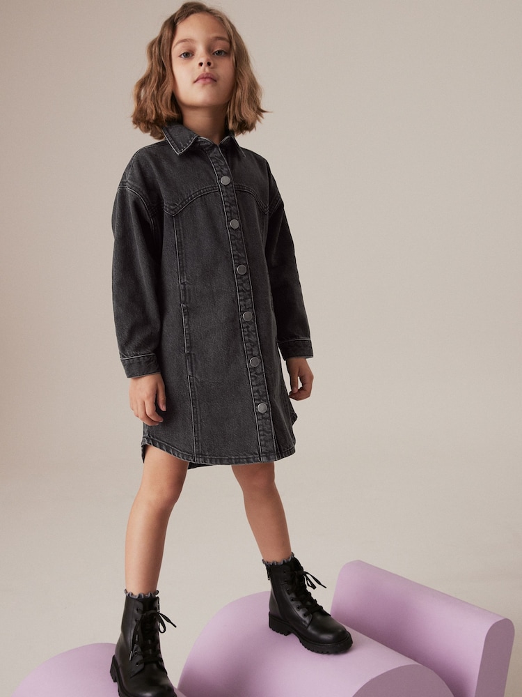Black Denim 100% Cotton Shirt Dress (3-16yrs) - Image 2 of 7