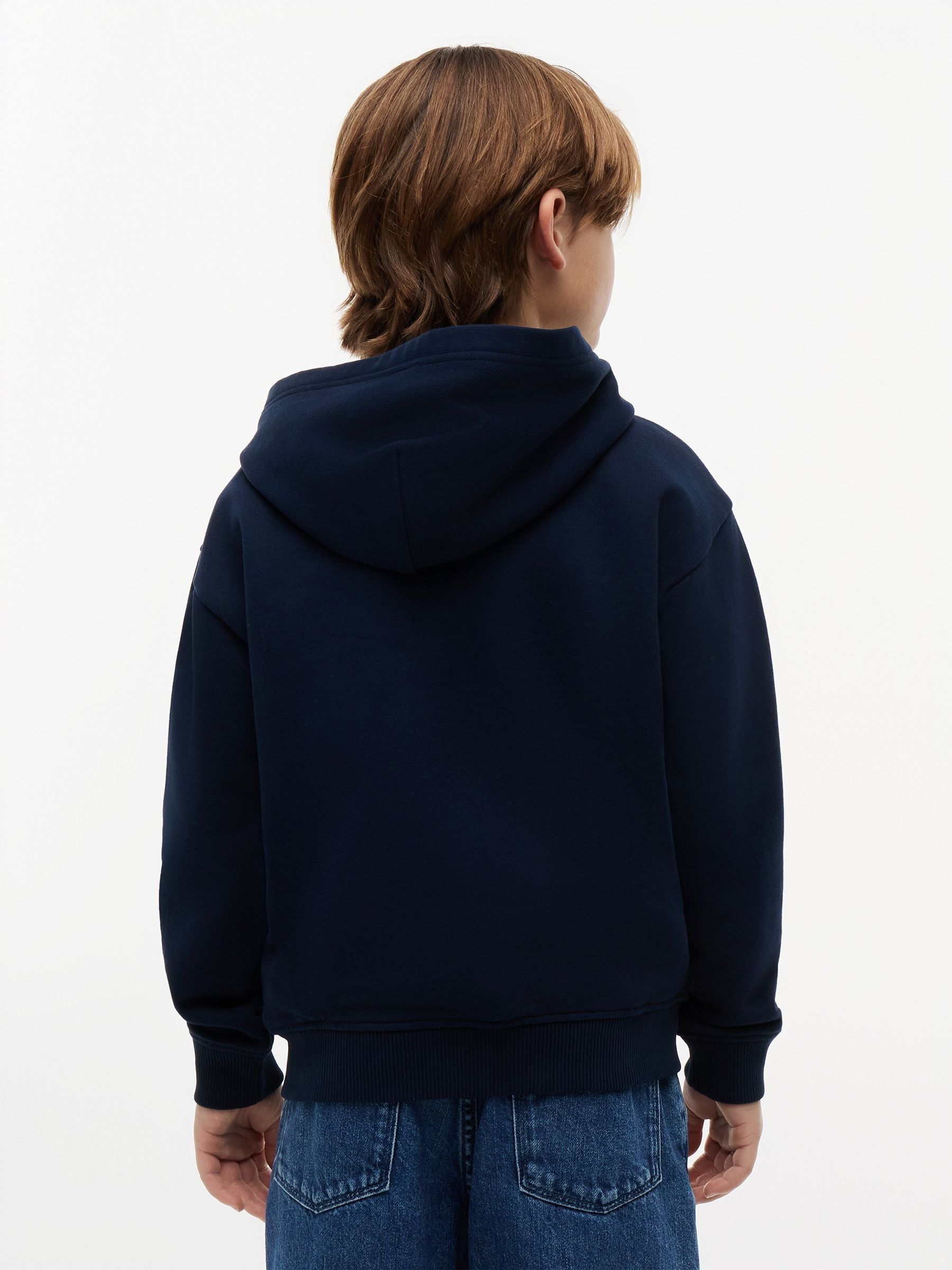 Buy Tommy Hilfiger Navy Blue Tonal Flag Logo Terry Zip-Thru Hoodie