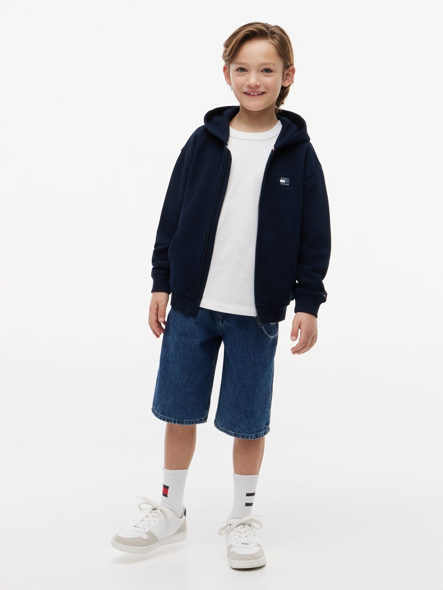Buy Tommy Hilfiger Navy Blue Tonal Flag Logo Terry Zip-Thru Hoodie