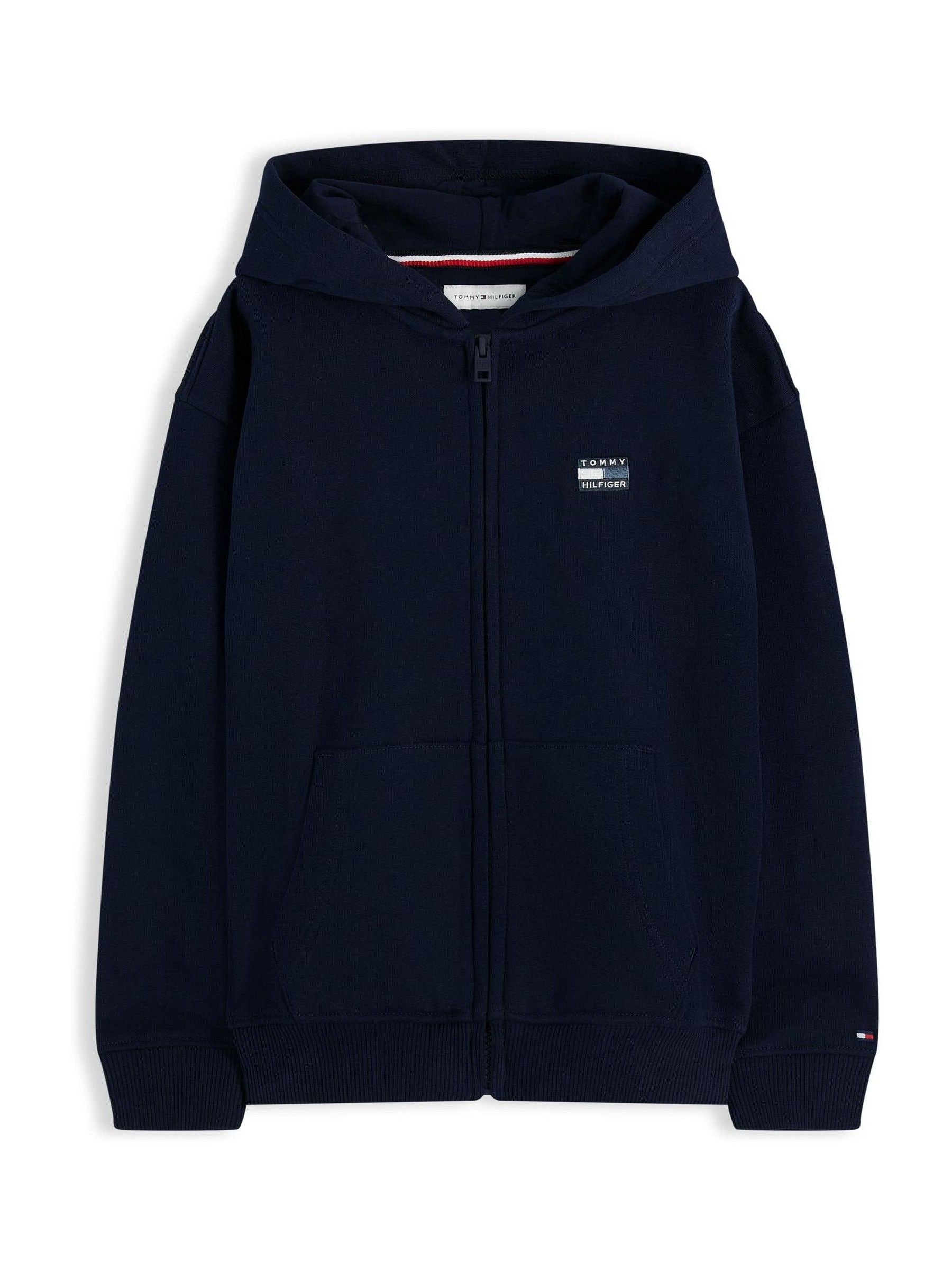 Buy Tommy Hilfiger Navy Blue Tonal Flag Logo Terry Zip-Thru Hoodie