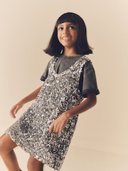 Silver Sequin Pinafore Dress And T-Shirt Set (3-16yrs) - Image 1 of 7