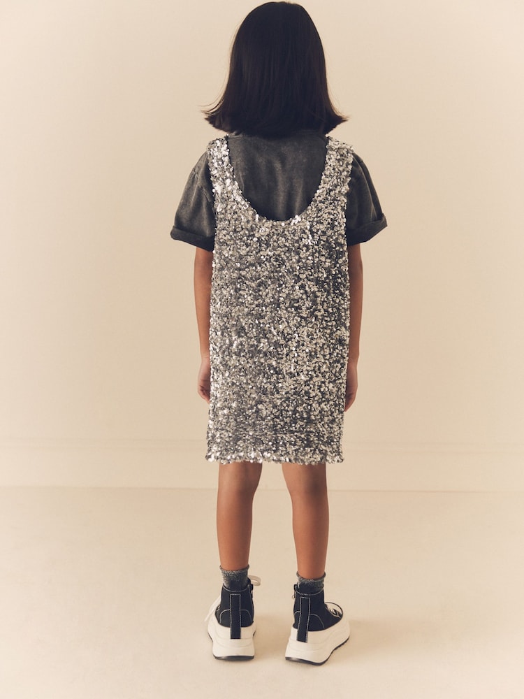 Silver Sequin Pinafore Dress And T-Shirt Set (3-16yrs) - Image 2 of 7