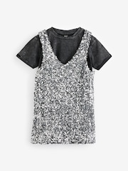 Silver Sequin Pinafore Dress And T-Shirt Set (3-16yrs) - Image 5 of 7