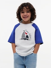 Tommy Hilfiger Blue Logo Colour-Blocked Raglan Sleeve T-Shirt - Image 1 of 5