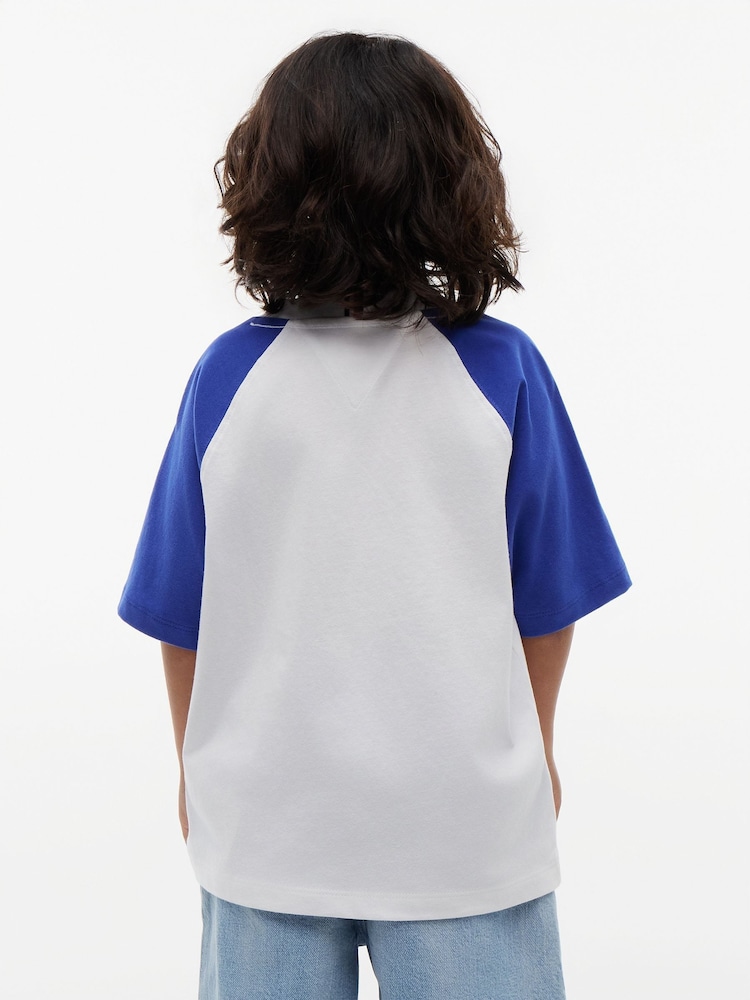 Tommy Hilfiger Blue Logo Colour-Blocked Raglan Sleeve T-Shirt - Image 2 of 5