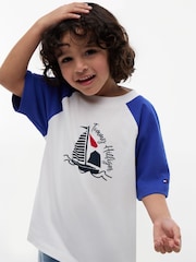 Tommy Hilfiger Blue Logo Colour-Blocked Raglan Sleeve T-Shirt - Image 4 of 5
