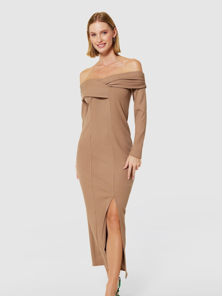 Closet London Nude Bodycon Bardot Dress - Image 2 of 5 Closet London Nude Bodycon Bardot Dress - Image 2 of 5