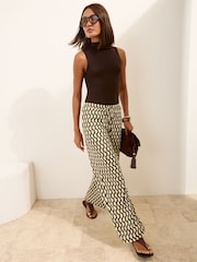 Friends Like These White/Green Petite Elasticated Waist Stretch Jersey Trousers - Image 1 of 5