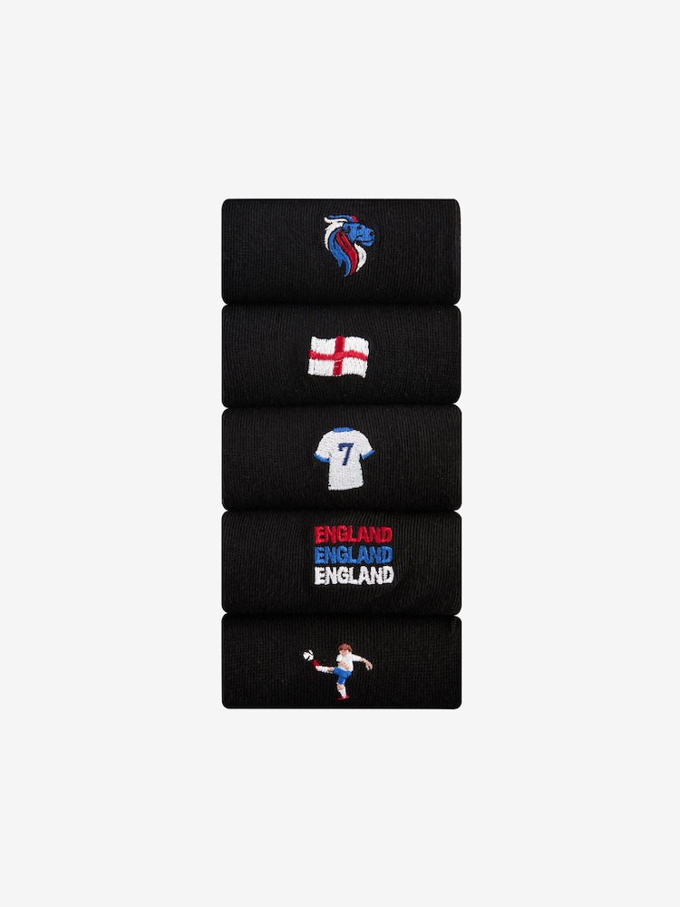 Black Fun Embroidered Socks 5 Pack - Image 1 of 6