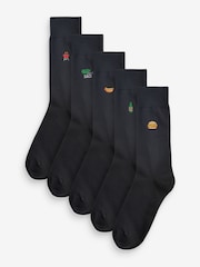 Black Father's Day BBQ Fun Embroidered Socks 5 Pack - Image 2 of 2