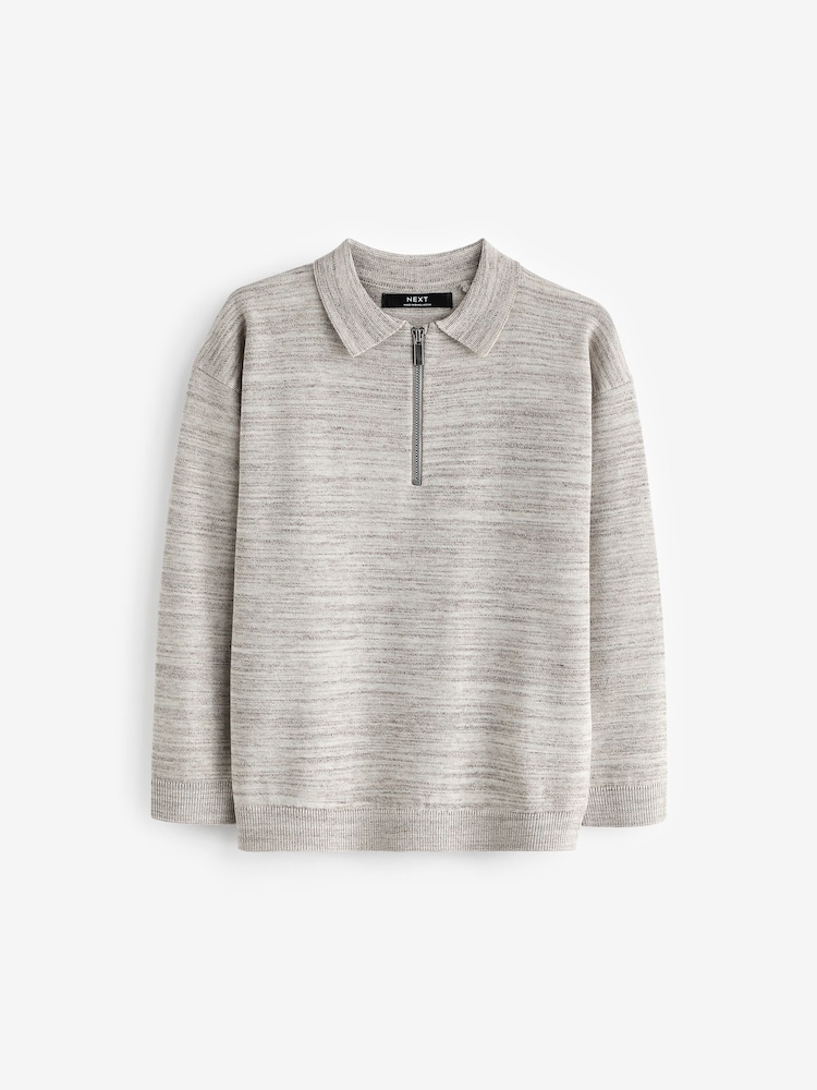 Neutral Long Sleeve Quarter Zip Polo Shirt (3-16yrs) - Image 1 of 3