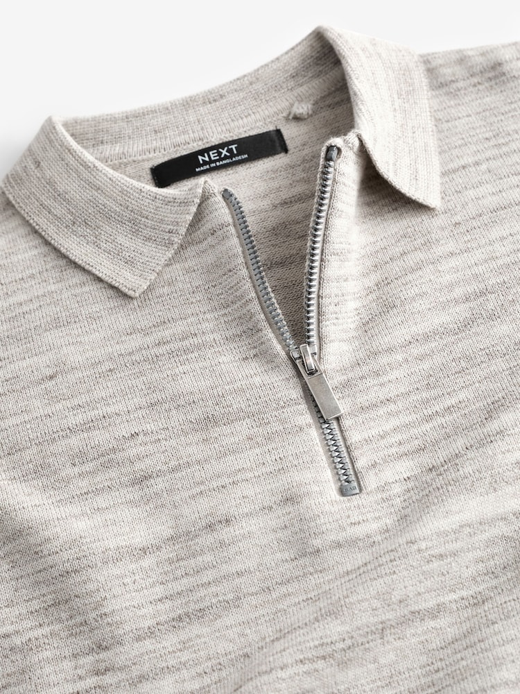 Neutral Long Sleeve Quarter Zip Polo Shirt (3-16yrs) - Image 3 of 3