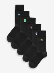 Black Football Fun Embroidered Socks 5 Pack - Image 1 of 8