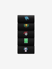 Black Football Fun Embroidered Socks 5 Pack - Image 2 of 8
