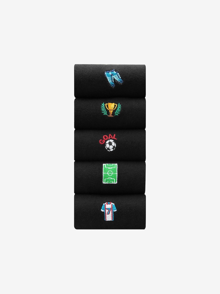 Black Football Fun Embroidered Socks 5 Pack - Image 2 of 8