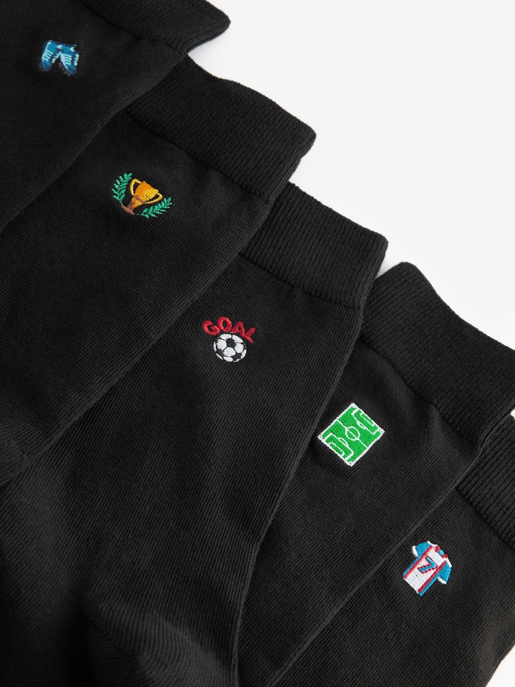 Black Football Fun Embroidered Socks 5 Pack - Image 8 of 8
