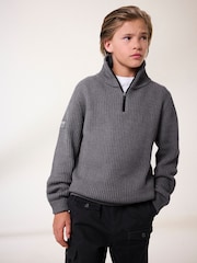Charcoal Grey Utility Knitted Quarter Zip Jumper (3-16yrs) - Image 1 of 9