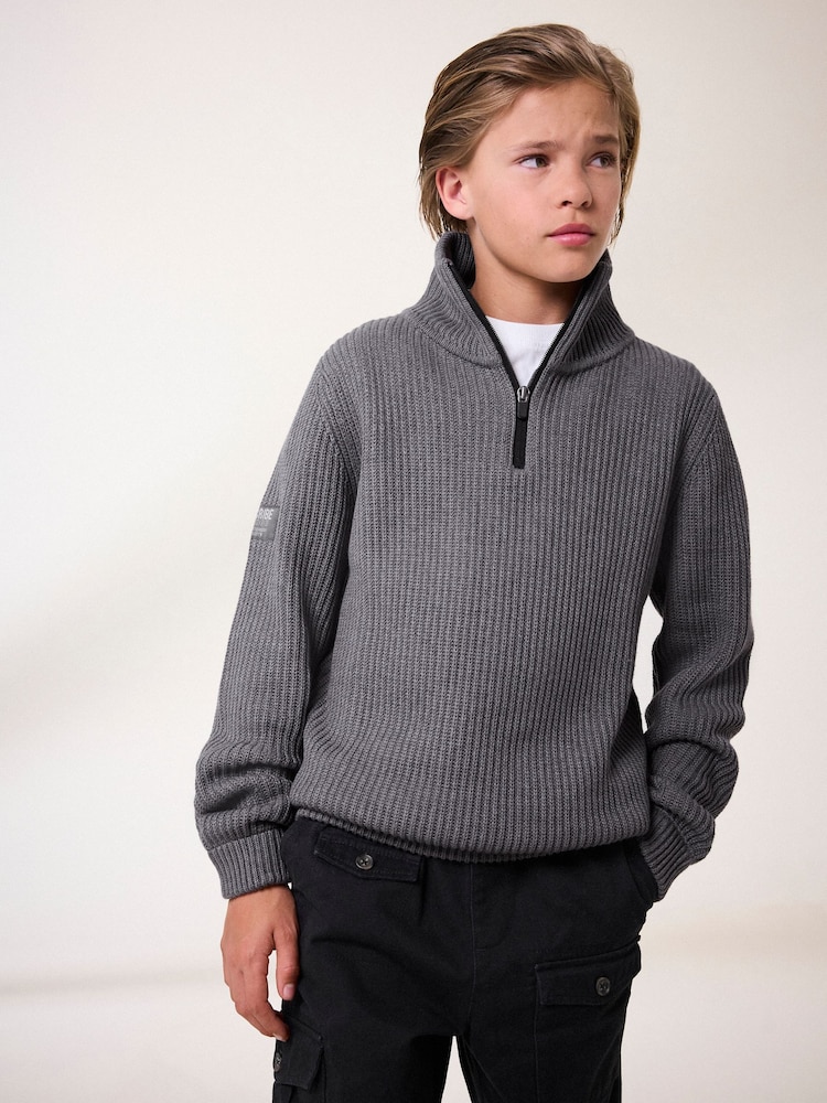 Charcoal Grey Utility Knitted Quarter Zip Jumper (3-16yrs) - Image 1 of 9