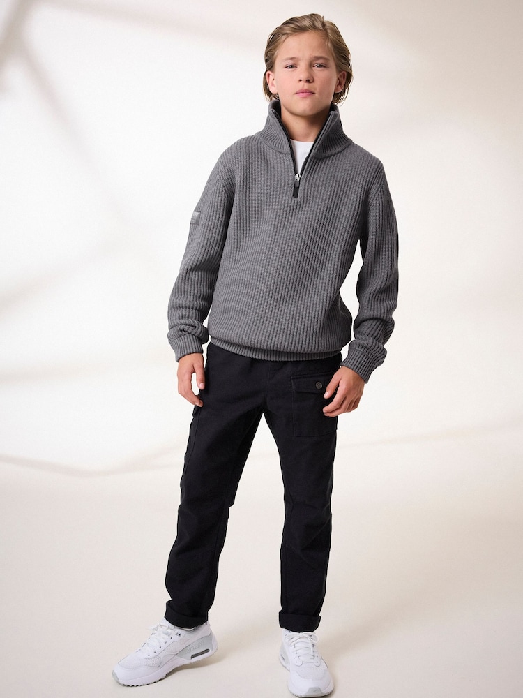 Charcoal Grey Utility Knitted Quarter Zip Jumper (3-16yrs) - Image 2 of 9