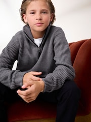 Charcoal Grey Utility Knitted Quarter Zip Jumper (3-16yrs) - Image 4 of 9