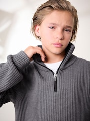 Charcoal Grey Utility Knitted Quarter Zip Jumper (3-16yrs) - Image 5 of 9