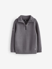 Charcoal Grey Utility Knitted Quarter Zip Jumper (3-16yrs) - Image 6 of 9