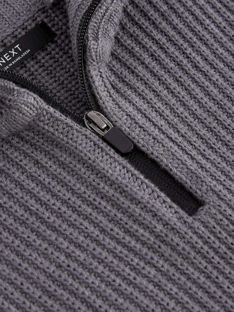 Charcoal Grey Utility Knitted Quarter Zip Jumper (3-16yrs) - Image 9 of 9