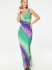 Closet London Purple Maxi Bias Cut Slip Multi Print Jacquard Dress - Image 1 of 1