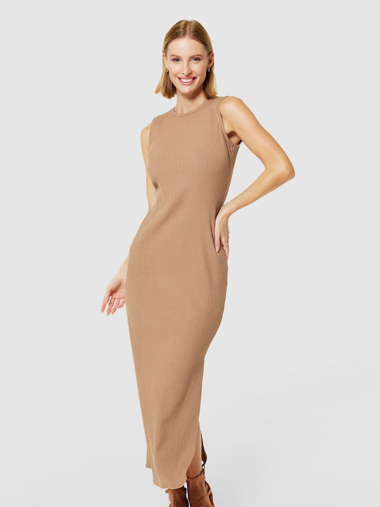 Closet London Brown Maxi Bodycon Ribbed Dress - Image 1 of 5