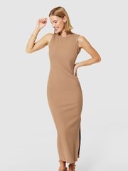 Closet London Brown Maxi Bodycon Ribbed Dress - Image 4 of 5