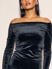 Nobodys Child Velvet Bardot Black Top - Image 4 of 4