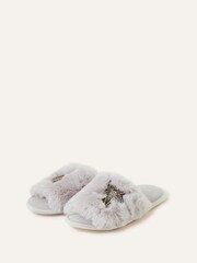 Accessorize Grey Faux Fur Planet Mules Slippers - Image 1 of 4