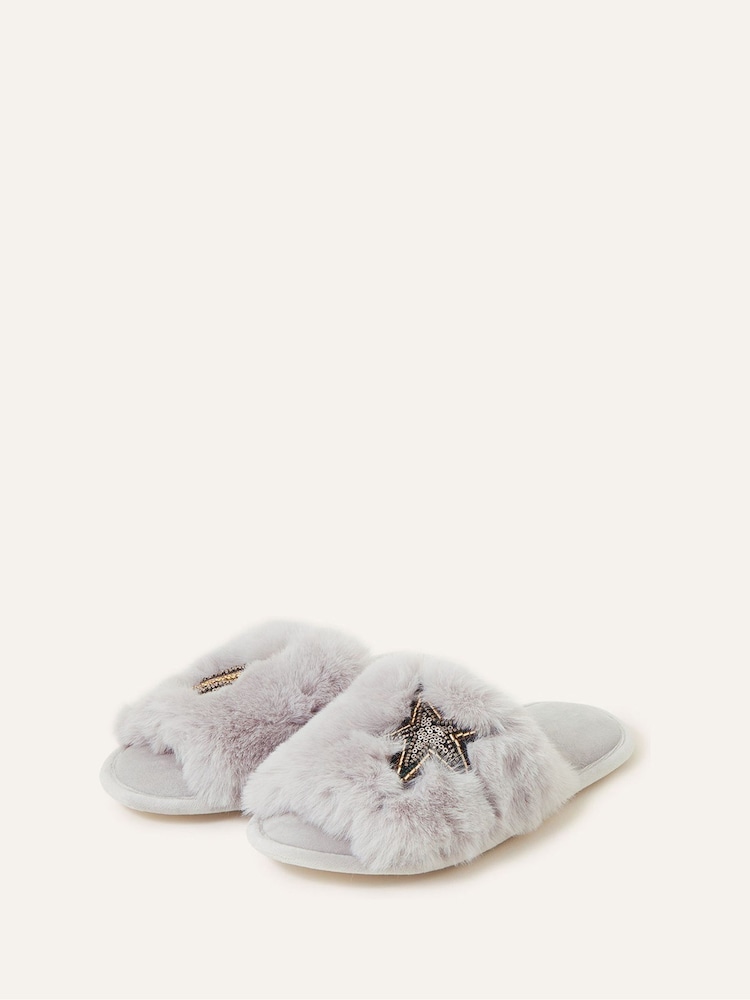 Accessorize Grey Faux Fur Planet Mules Slippers - Image 1 of 4